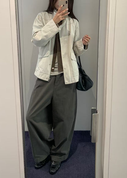 Wide-fit Curved Cotton Pants
