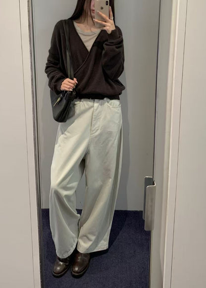 Wide-fit Curved Cotton Pants