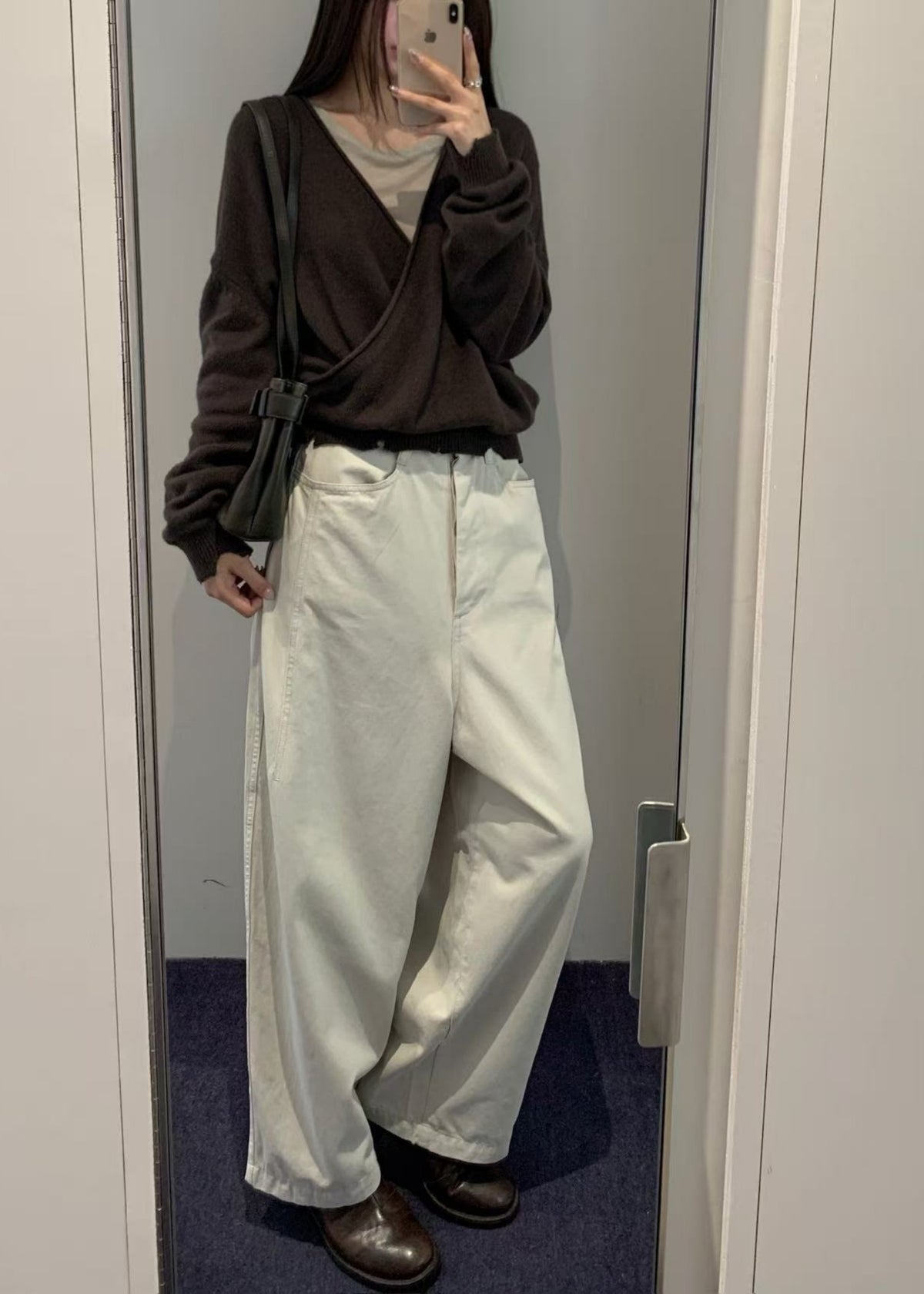Wide-fit Curved Cotton Pants