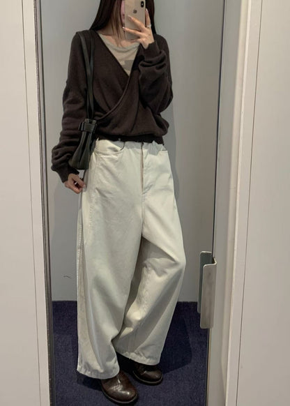 Wide-fit Curved Cotton Pants