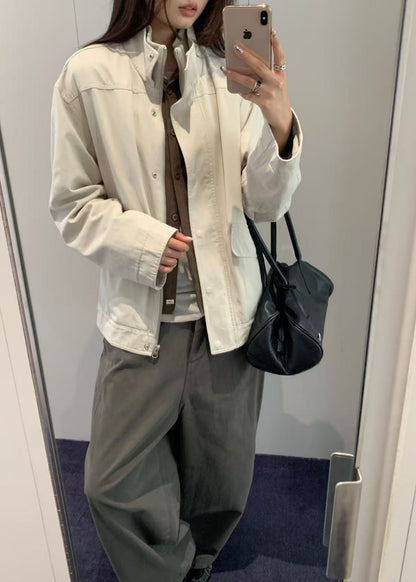 Washed Cotton Rib-Collar Jacket