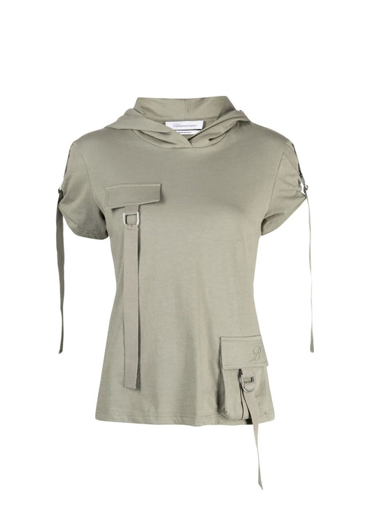 Cargo-pocket Hooded Cotton T-shirt