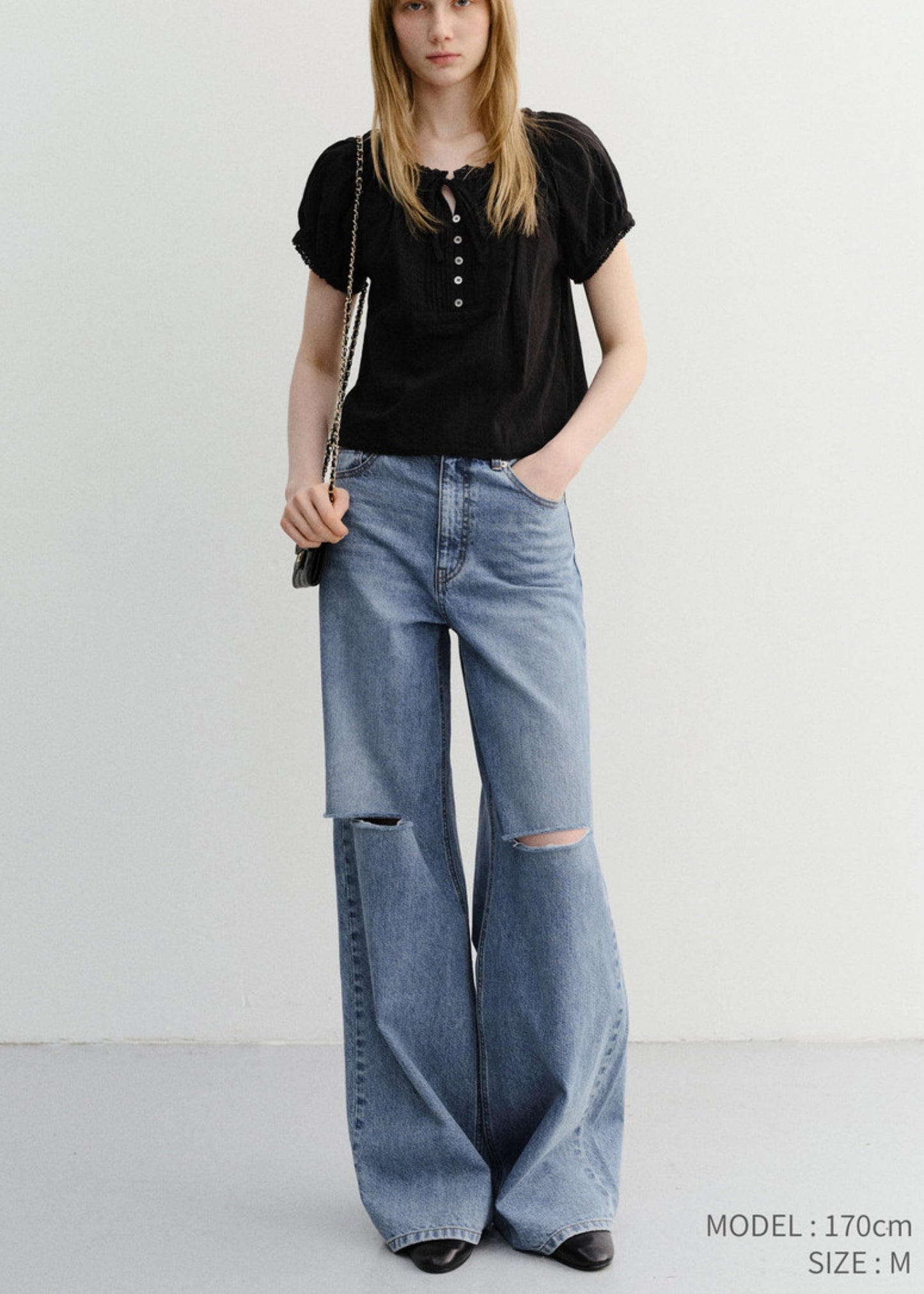 Ribboned Shirring Blouse