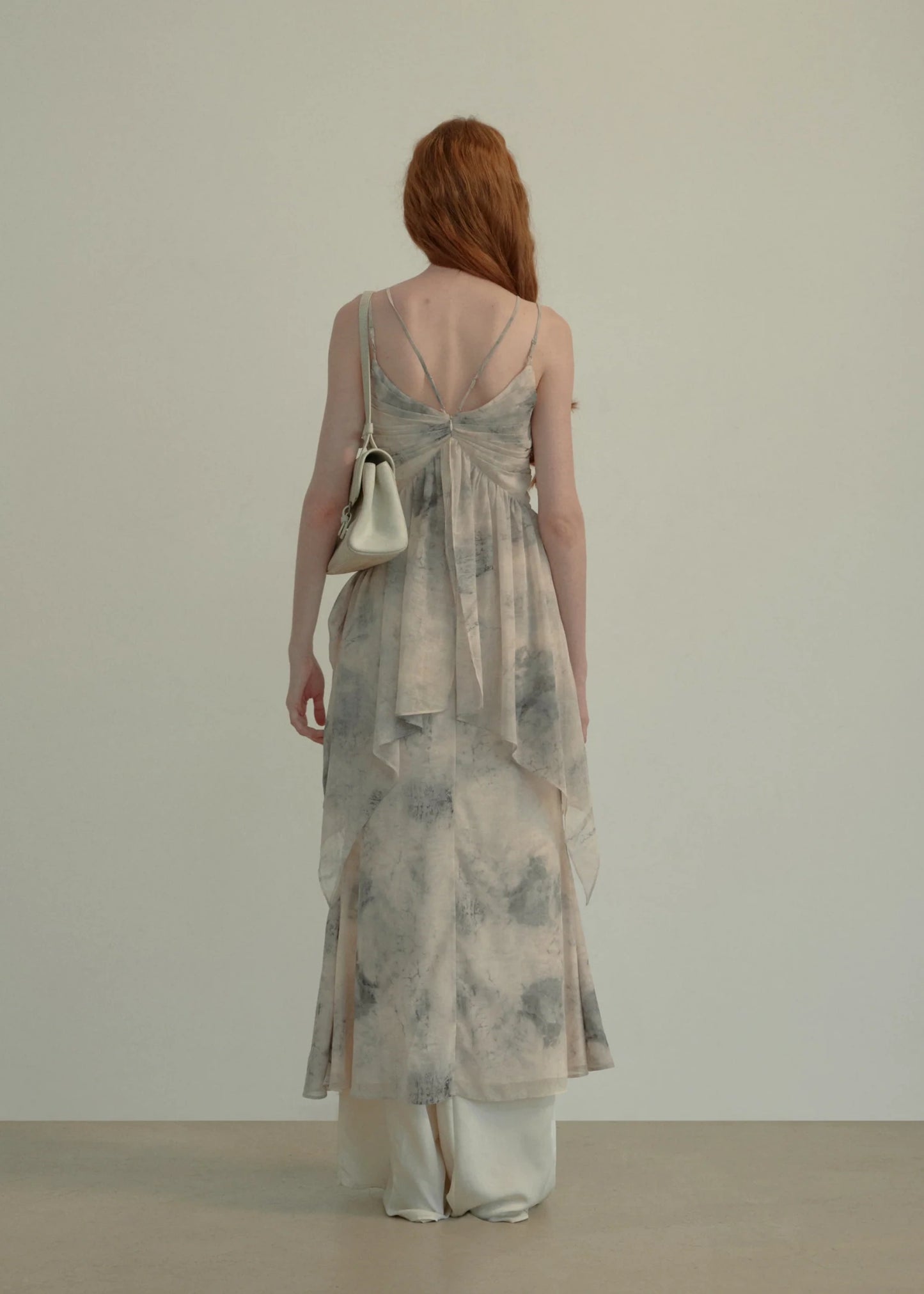 Ink-Print Ruched Slip Dress