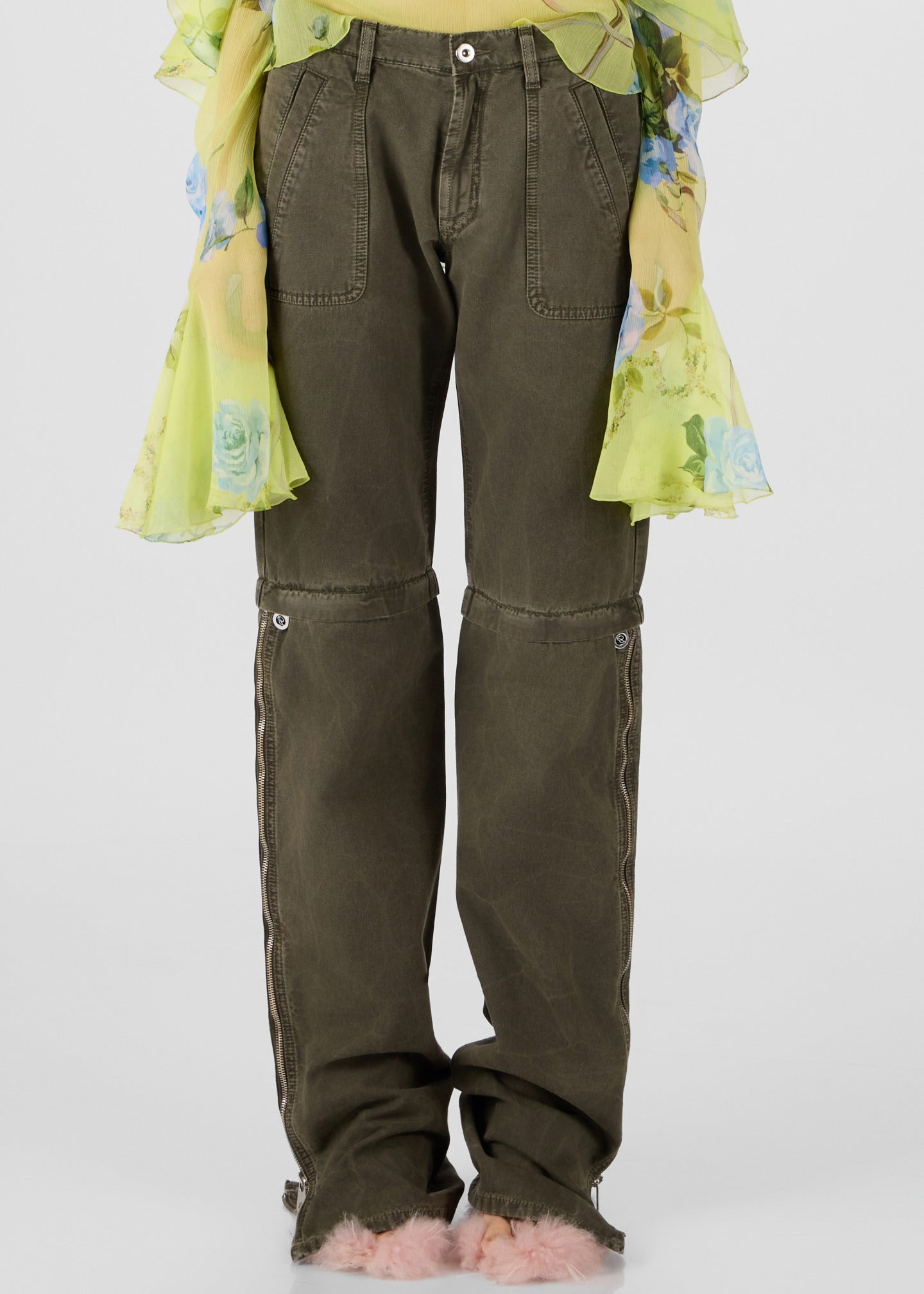 Straight Leg Canvas Pants With Zip