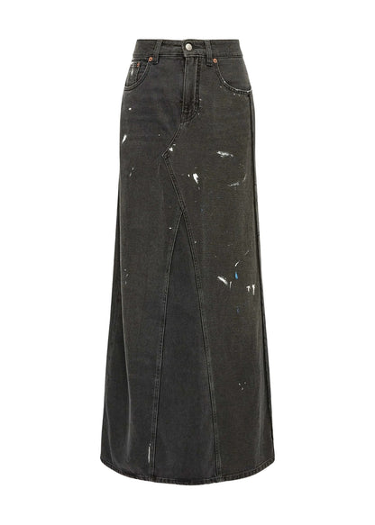 Paint-splatter Denim Skirt