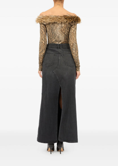 Paint-splatter Denim Skirt