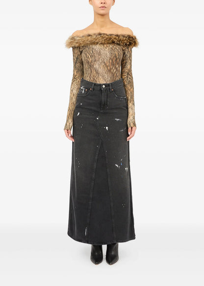 Paint-splatter Denim Skirt