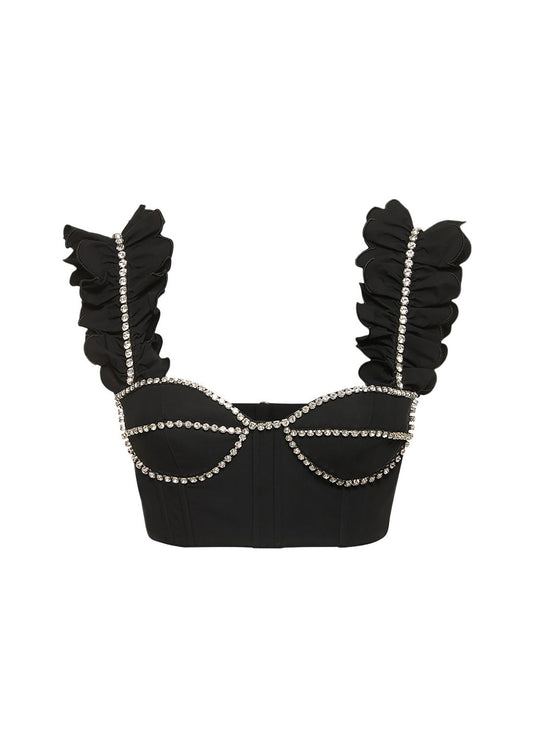 Embellished Poplin Ruffle Bustier