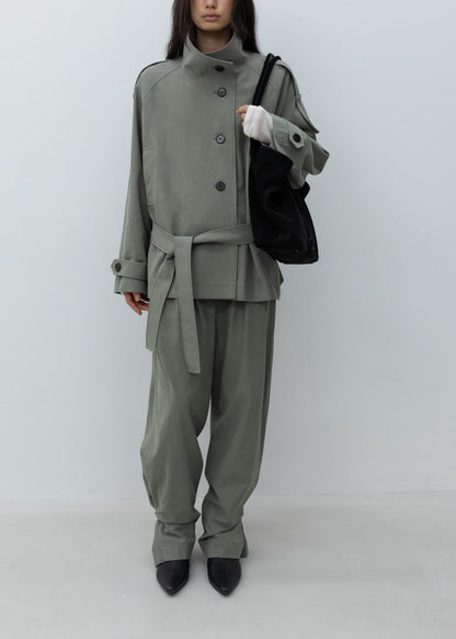 Low-Waisted Washed Cotton Half Jacket