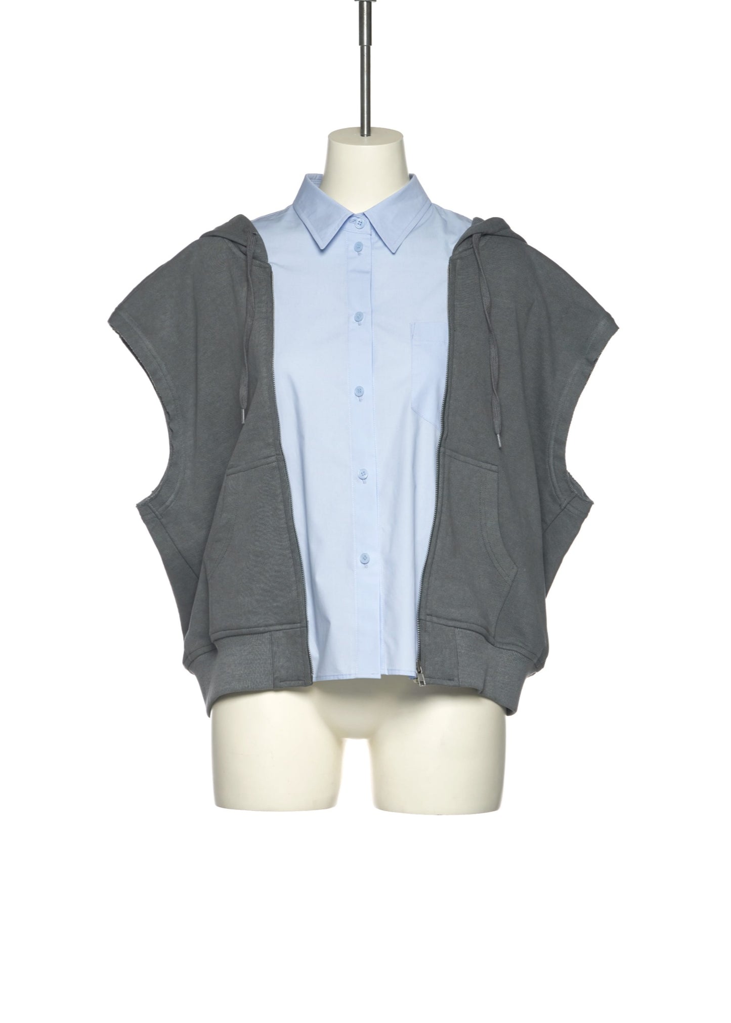 Shirt Layered Hoodie Sleevless Jumper