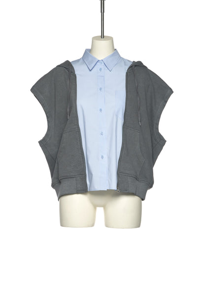 Shirt Layered Hoodie Sleevless Jumper