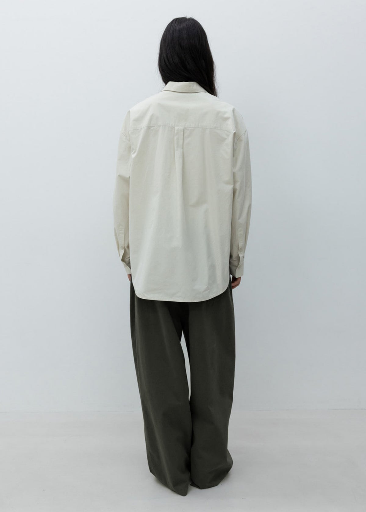 Wide-fit Curved Cotton Pants