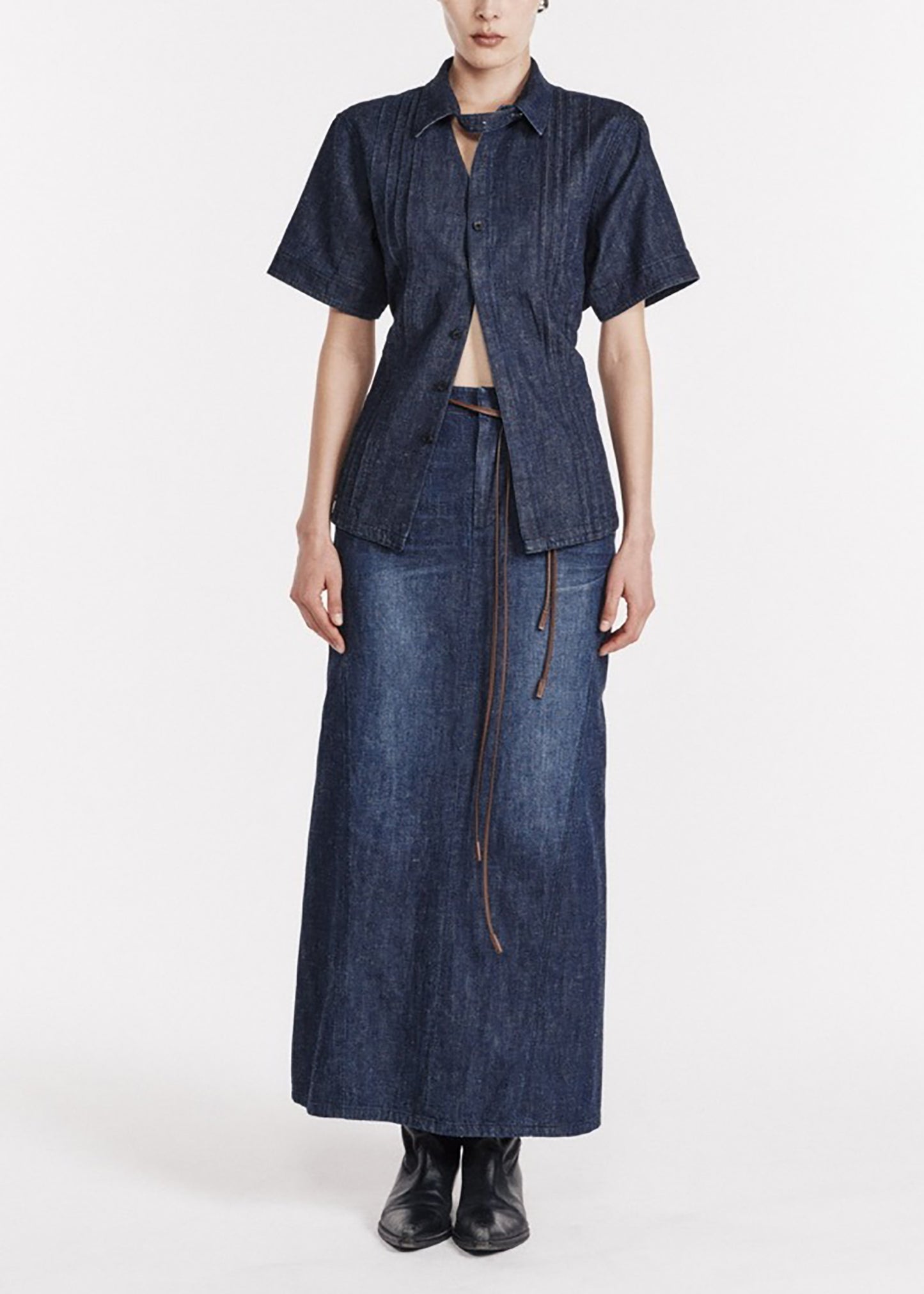 Drape Maxi Denim Skirt