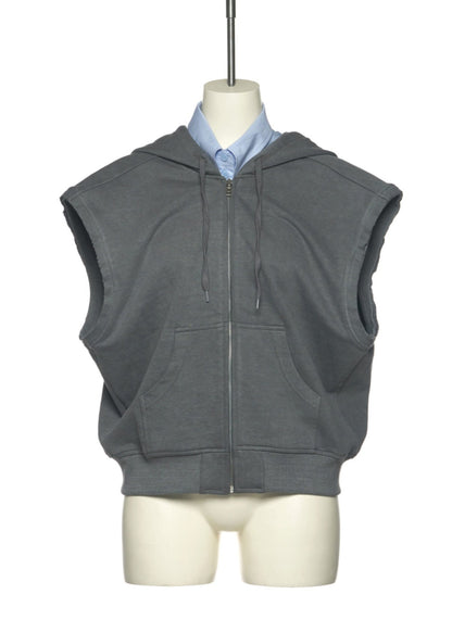 Shirt Layered Hoodie Sleevless Jumper