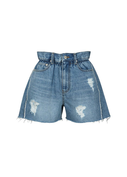 Gathered Denim Shorts