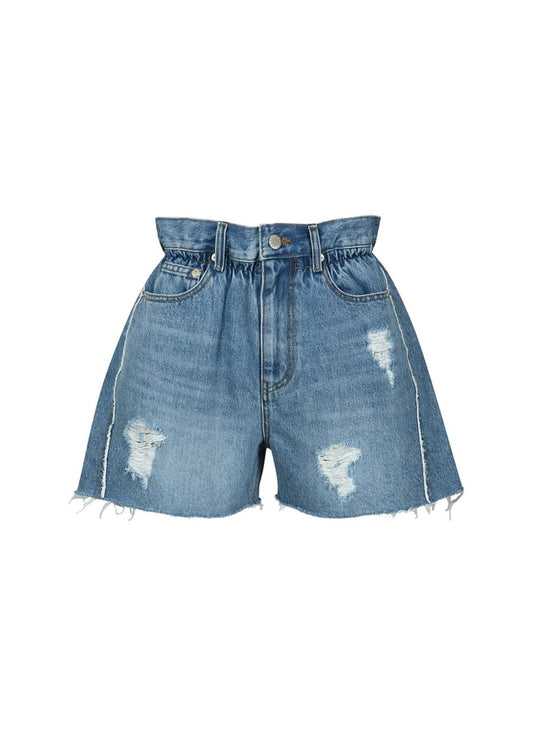 Gathered Denim Shorts
