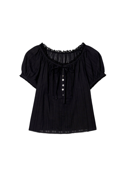 Ribboned Shirring Blouse