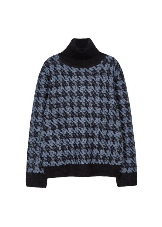 Ezal Houndstooth Check Knit Turtleneck