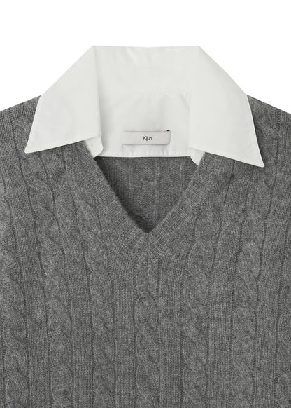 Shirt Collar V-Neck Knit