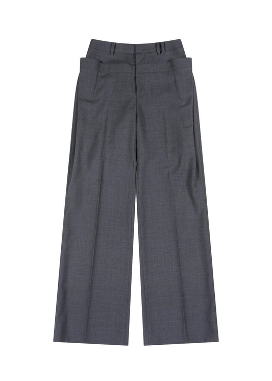 Double Waistband Wool-blend Trousers