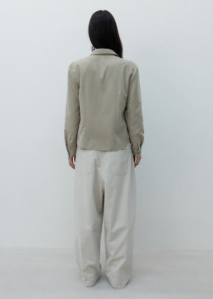 Wide-fit Curved Cotton Pants