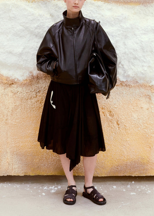 Stand Collar Artificial Leather Jumper