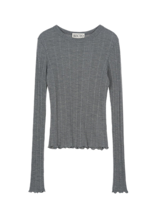Wavy Trimming Wool Blend Ribbed Top