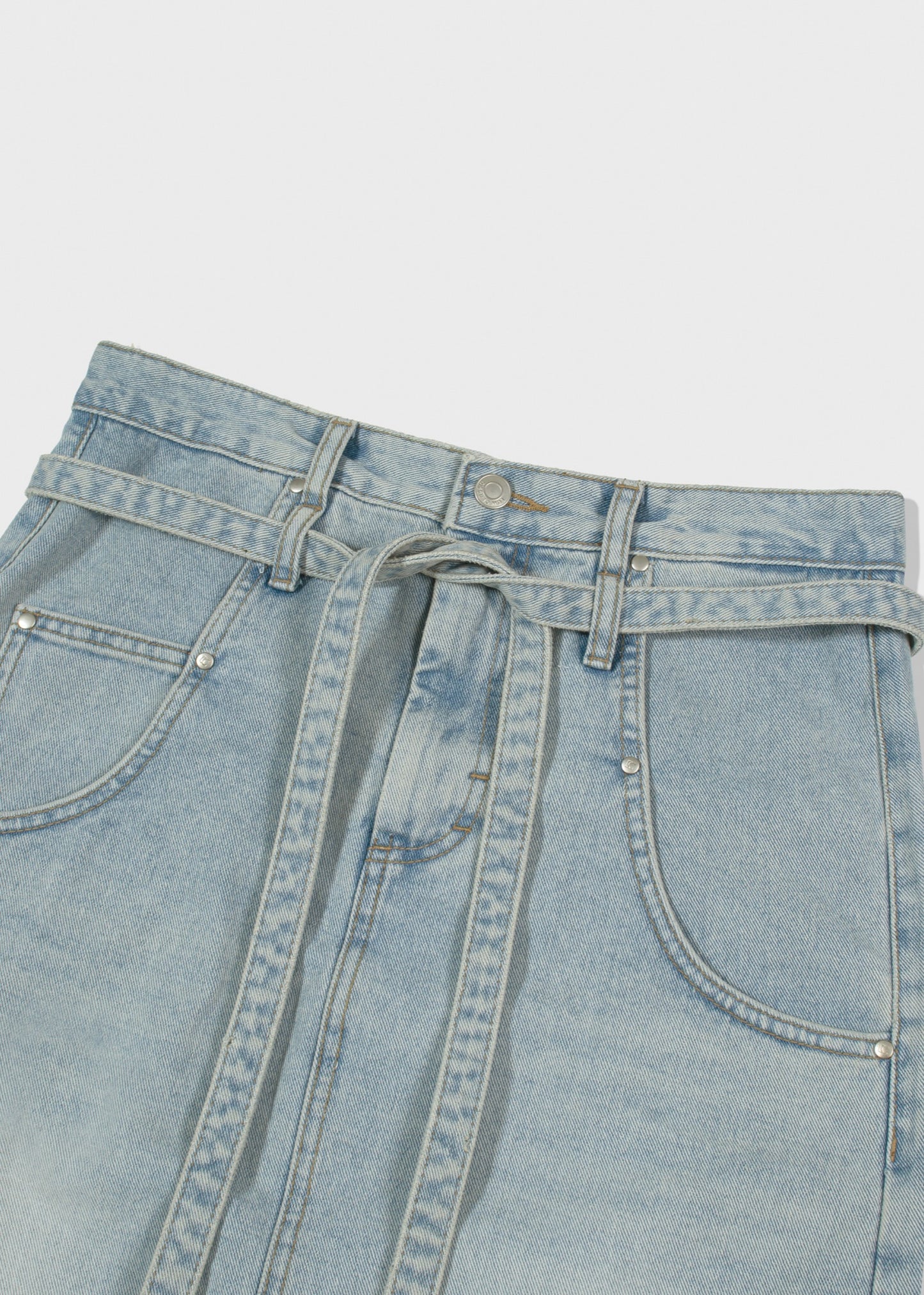Belted High Waist Denim Skirt