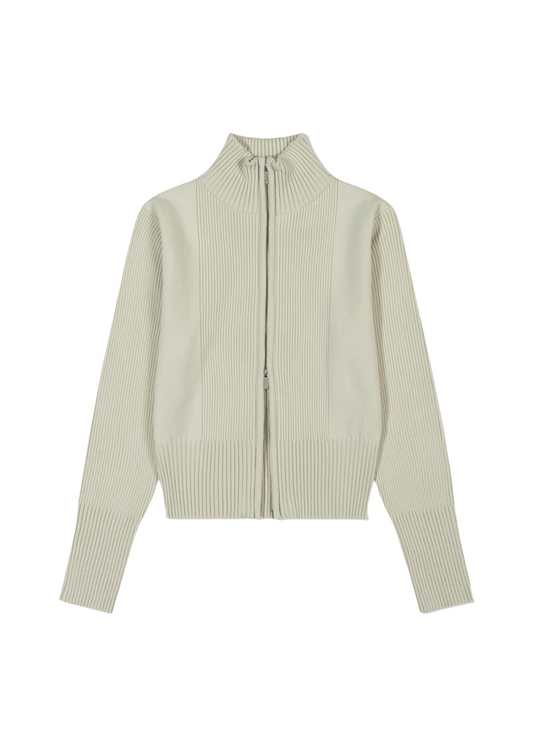 High Neck Zip-up Knit Top
