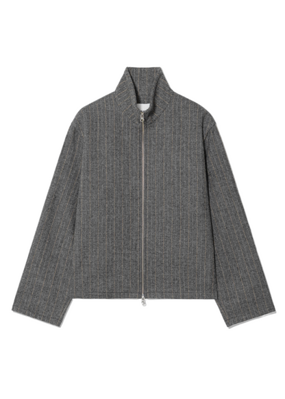 Stripe Wool Zip Shirt Jacket