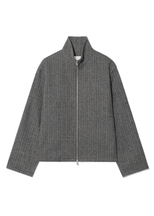 Stripe Wool Zip Shirt Jacket