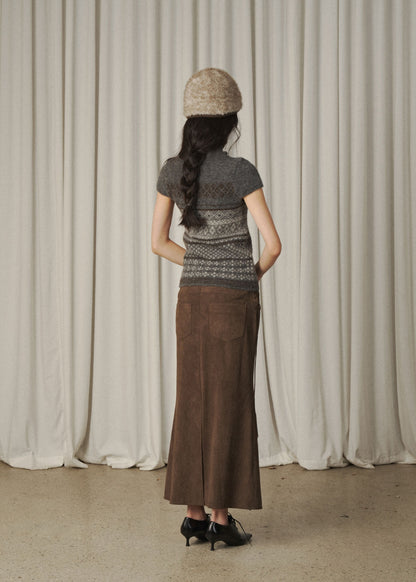 Half Cap Sleeve Intarsia Knit Top