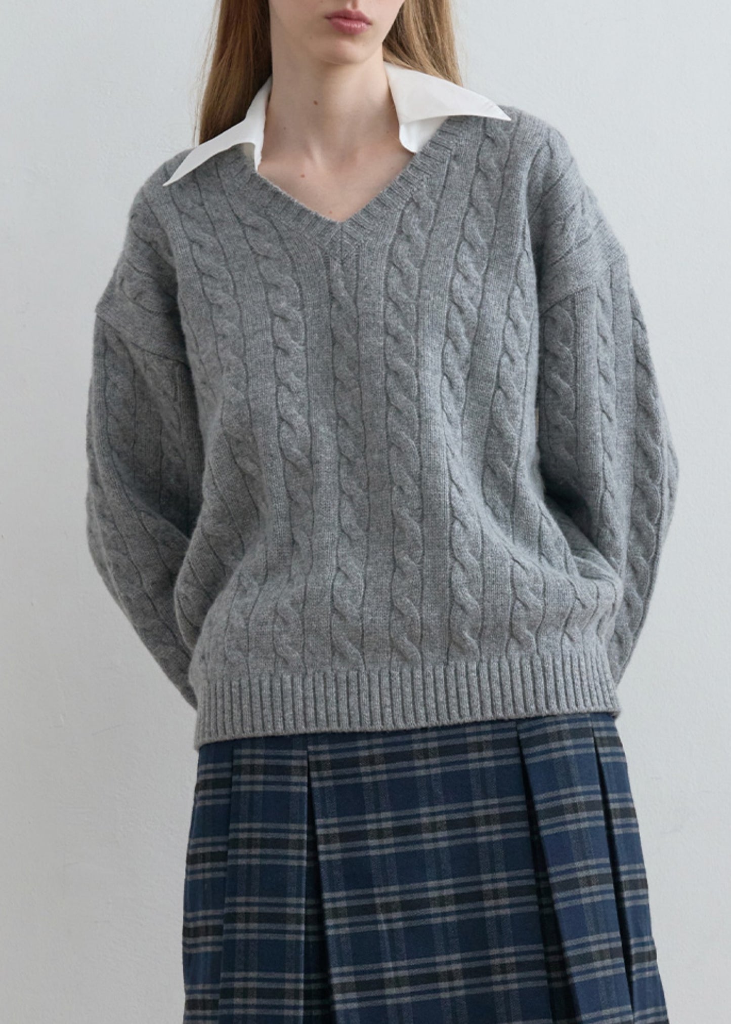 Shirt Collar V-Neck Knit