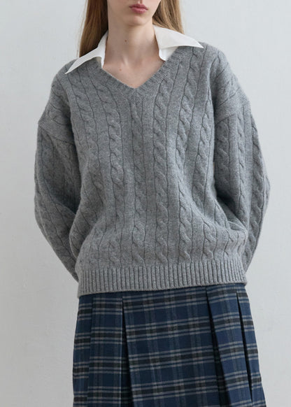 Shirt Collar V-Neck Knit