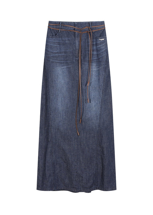 Drape Maxi Denim Skirt