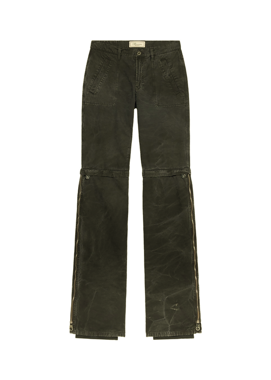 Straight Leg Canvas Pants With Zip