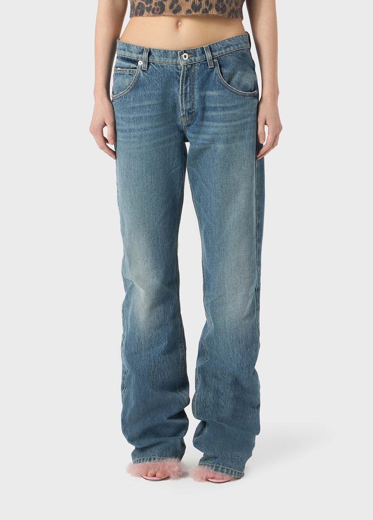 Straight Leg Jeans With Logo Print