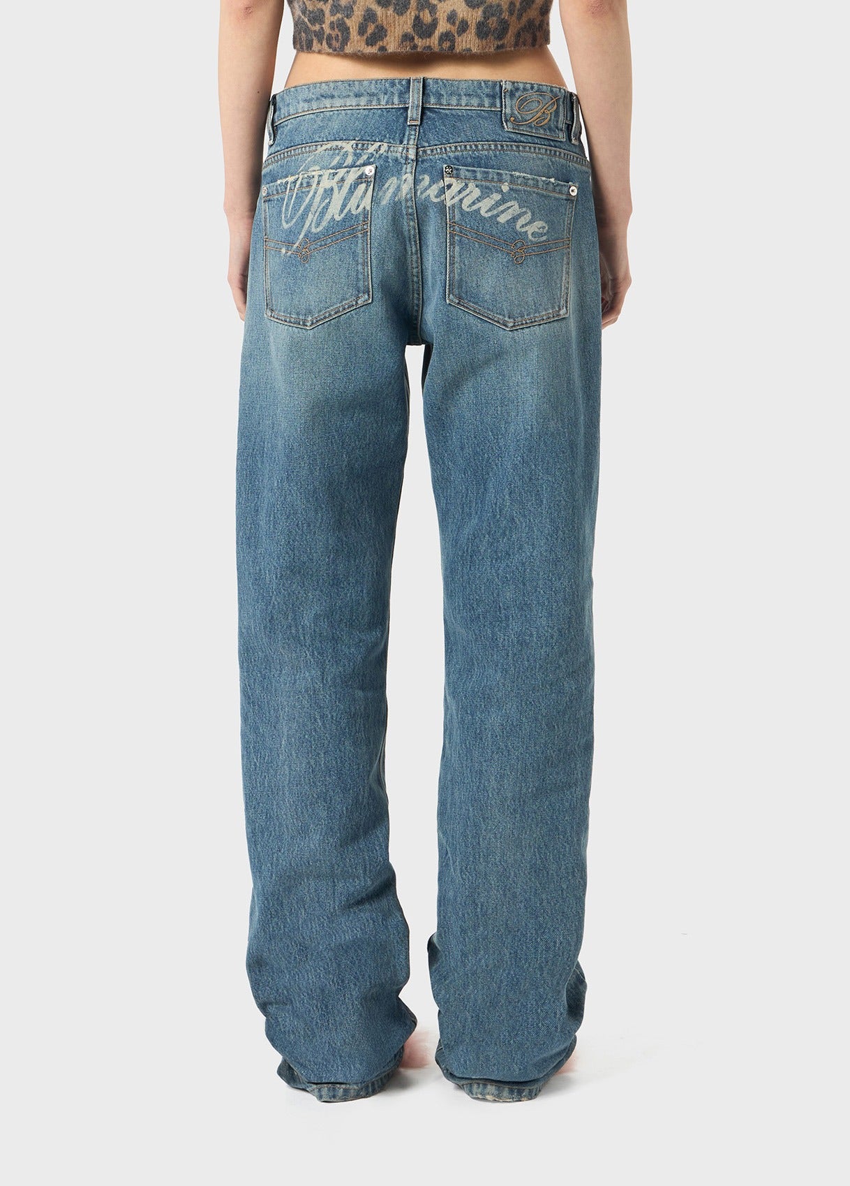 Straight Leg Jeans With Logo Print