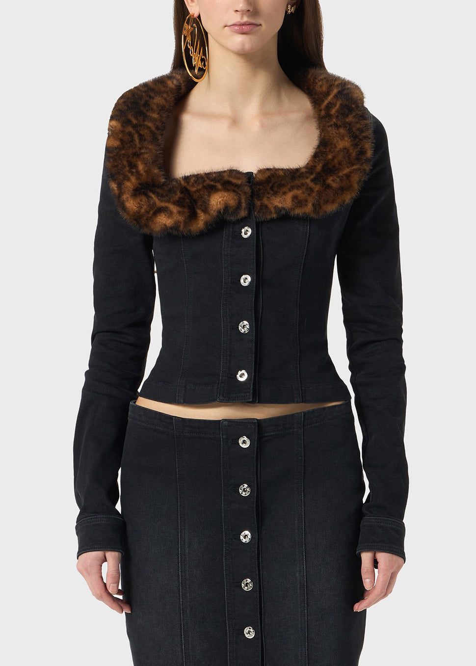 Denim Jacket With Faux Fur Collar