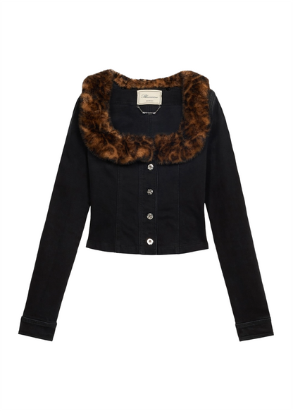 Denim Jacket With Faux Fur Collar