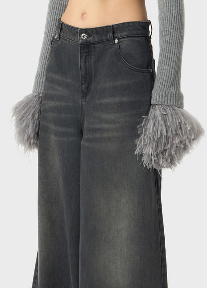 Stone-washed Superwide-leg Jeans