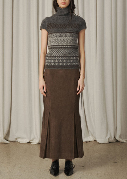 Half Cap Sleeve Intarsia Knit Top