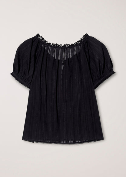 Ribboned Shirring Blouse