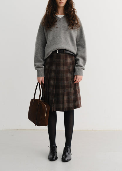 Flannel Pleats Midi Skirt