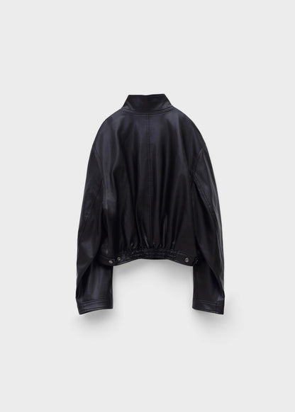 Stand Collar Artificial Leather Jumper
