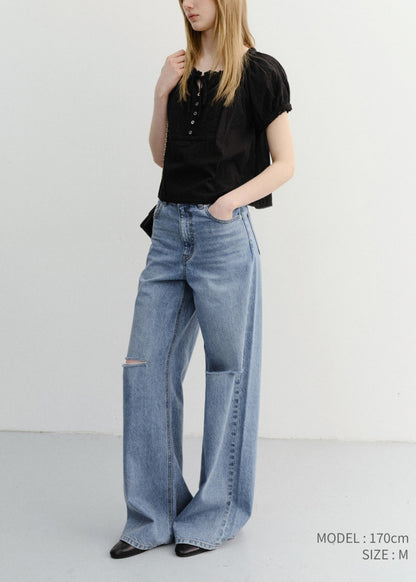 Ribboned Shirring Blouse