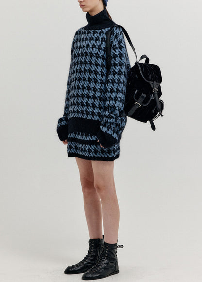 Ezal Houndstooth Check Knit Turtleneck