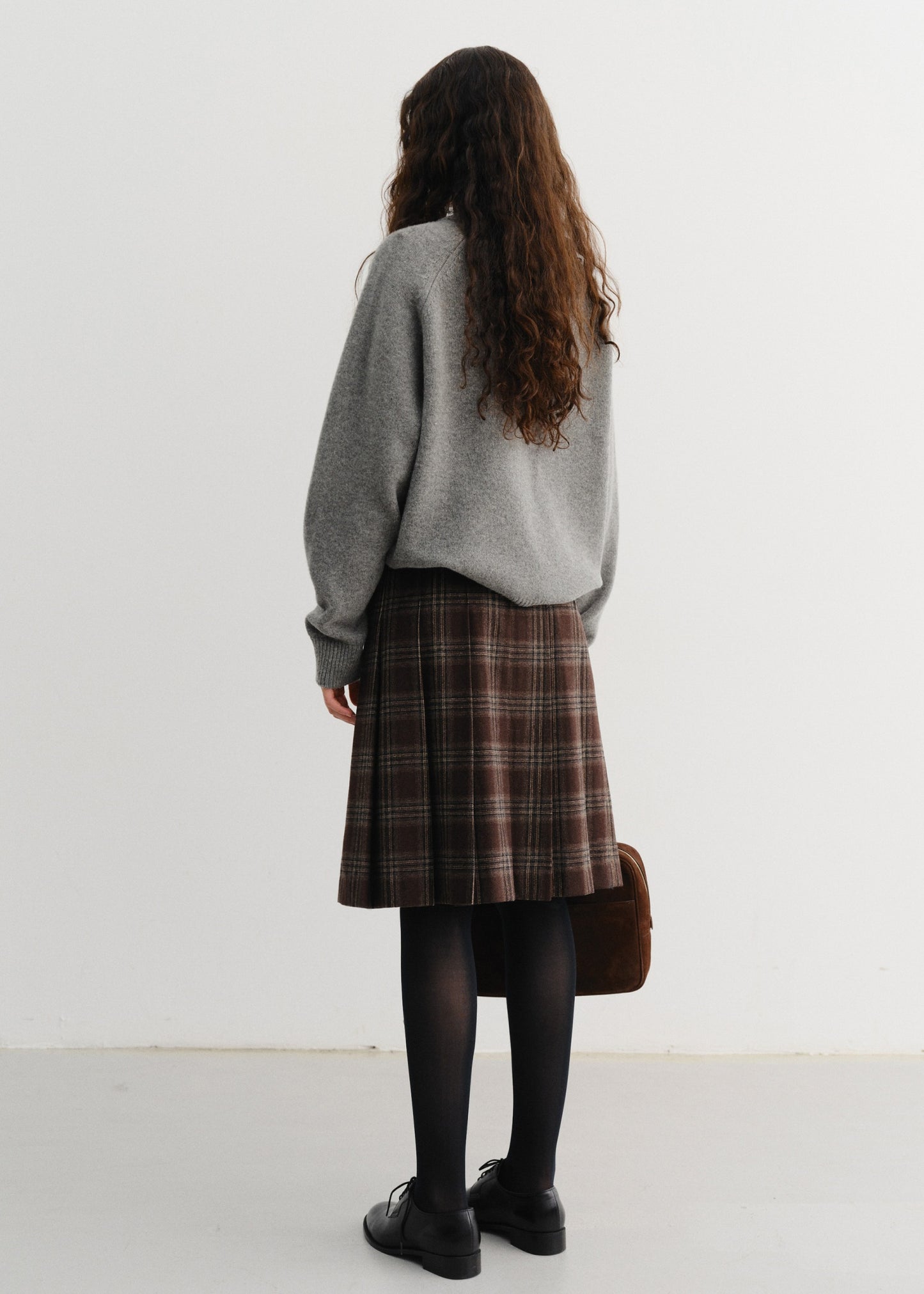 Flannel Pleats Midi Skirt