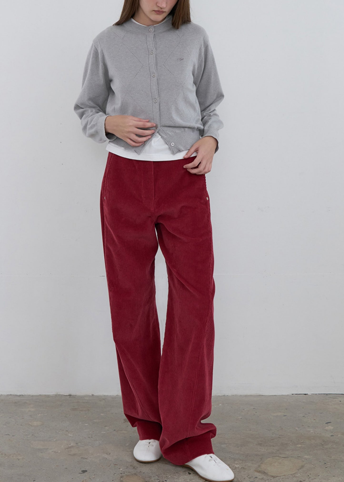 Curved Seam Corduroy Pants